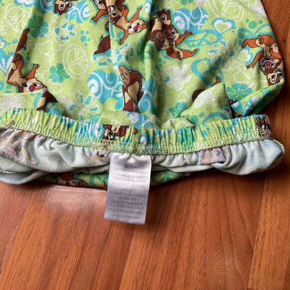 Disney Chipmunk Chip N Dale Green PJ Pants - XS 4/5, Peace Signs, Hearts, Comfy - Picture 7 of 7